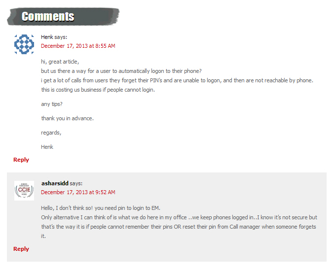 Forum discussion, showing potential Extension Mobility security threats